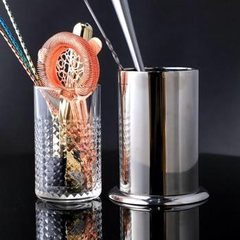 酒吧器皿不銹鋼吸管盒 玻璃吧勺杯 調酒器具收納桶 吧勺搗棒桶