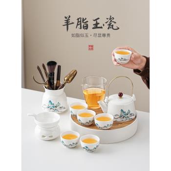 羊脂玉白瓷茶具套裝新款簡約中式家用客廳陶瓷泡茶壺功夫茶杯茶盤