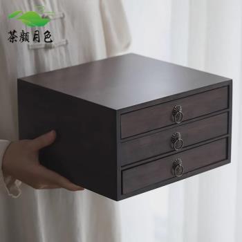 茶餅收納盒普洱茶盒抽屜式家用儲茶盒子茶道竹製分茶盤茶具零配件