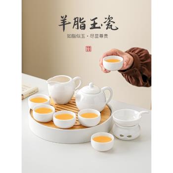 2025新款白瓷功夫茶具套裝輕奢家用辦公泡茶壺高檔陶瓷中式側把壺
