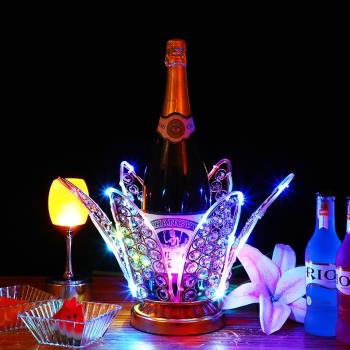 雅圖led酒吧夜場充電七彩發光鐵藝洋酒發光酒座花瓣香檳酒座酒託