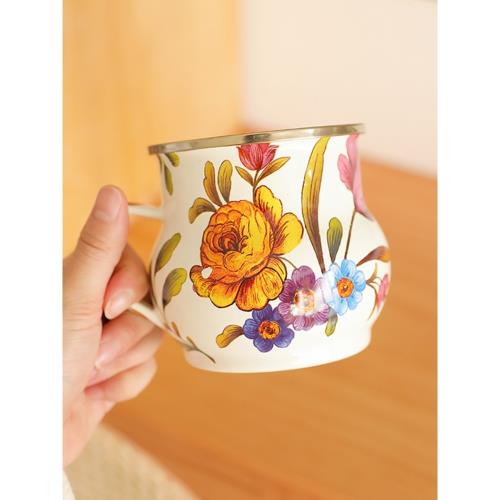 老麥【美的像工藝品】法式復古搪瓷水杯咖啡杯早餐杯馬克杯花瓶