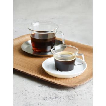 日本進口KINTO咖啡杯碟套裝 耐熱玻璃杯帶把手拿鐵杯下午茶具套裝