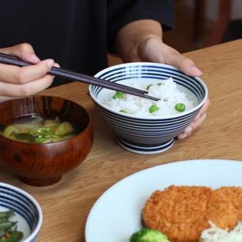 日本BARBAR藍駒 手繪藍條紋 日式經典陶瓷米飯碗麵碗丼碗沙拉碗
