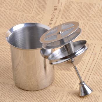 加厚不銹鋼手動打奶泡器 雙層彈簧花式咖啡奶泡壺 牛奶打泡器奶杯