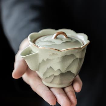 中式山山如花手抓壺汝窯陶瓷茶壺功夫茶具可養家用手工單壺禮盒裝