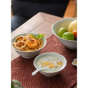 景德鎮家用陶瓷餐具不沾油米飯碗湯碗仿宋青瓷雕刻麵碗中式高足碗