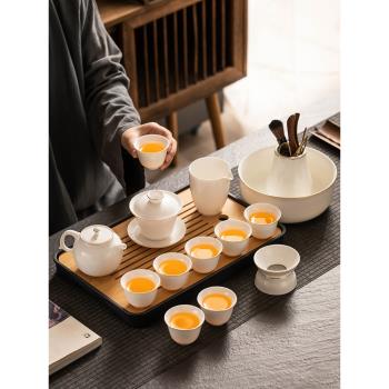 羊脂玉白瓷功夫茶具套裝家用泡茶壺蓋碗茶杯陶瓷高檔中式2025新款