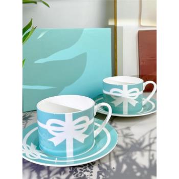 高階法式蝴蝶結藍骨瓷餐具陶瓷馬克杯咖啡杯碟水晶杯託盤禮盒送禮