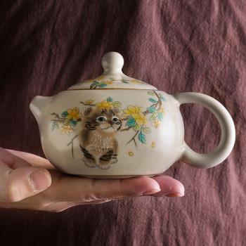 萌貓汝瓷西施壺陶瓷貓咪泡茶壺家用茶水壺汝窯單壺功夫茶具泡茶器