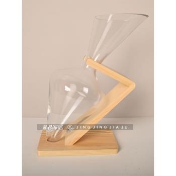 北歐家居木質支架玻璃透明醒酒器餐廳酒櫃裝飾酒具樣板間室內擺件