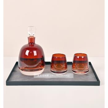 現代簡約水晶玻璃醒酒器紅色酒具套裝茶幾餐桌別墅樣板間飾品擺件
