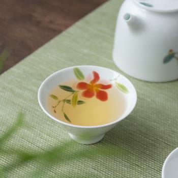 景德鎮手繪斗笠杯桂花琵琶柿子茶杯純手工陶瓷品茗杯單個小茶盞女