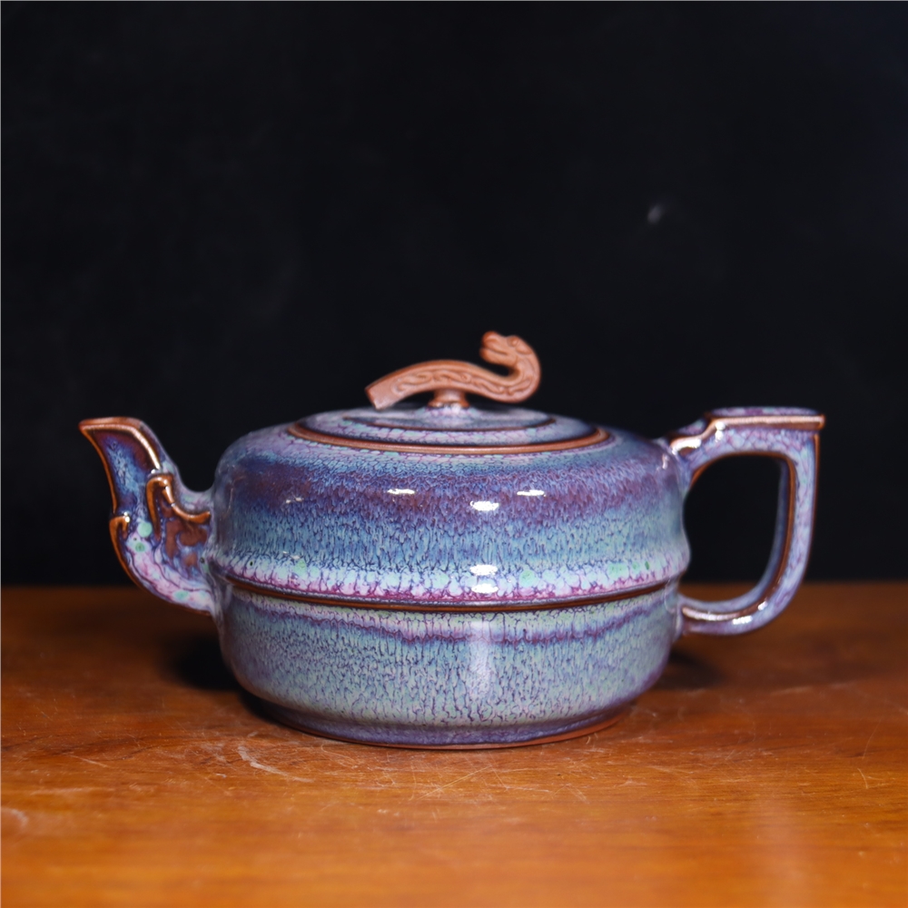 禹州神垕鈞瓷龍壺鈞窯茶具陶瓷茶壺窯變花釉單壺茶道茶器配件送禮|茶壺