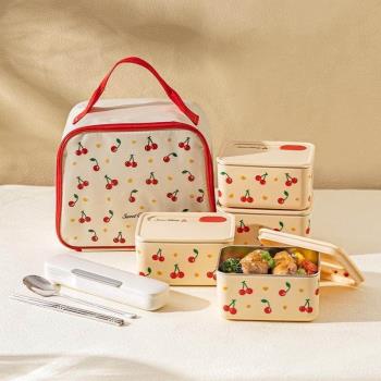 日本品質櫻桃不銹鋼保溫飯盒上班族小學生專用微波爐加熱便當餐盒