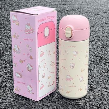 hellokitty保溫杯女生可愛高顏值水杯帶吸管學生上學專用保冷杯子