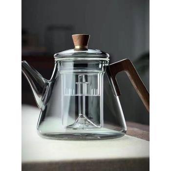 輕奢耐熱手工加厚玻璃高身提樑壺蒸煮泡噴淋茶壺電陶爐兩用煮茶壺