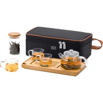 尚明玻璃旅行茶具套裝便攜式一壺二杯四杯帶茶盤隨身車載戶外泡茶