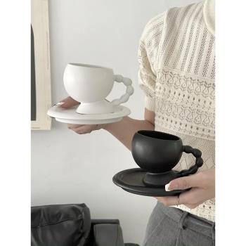 中古咖啡杯碟ins風葫蘆手柄陶瓷馬克杯下午茶拿鐵杯早餐牛奶杯碟
