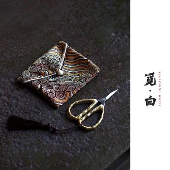 覓白復古小剪刀茶包手工鐵藝功夫懷舊茶道配件茶葉袋迷你手作家用