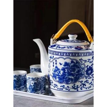 景德鎮陶瓷茶壺大號冷水壺青花瓷器壺提樑壺家用大容量涼水壺套裝