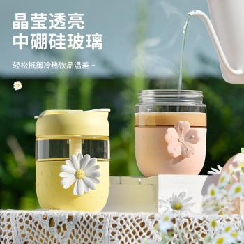 Vanow玻璃杯水杯女士2025新款耐熱咖啡泡茶杯子便攜帶吸管高顏值
