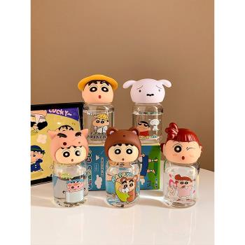 可愛蠟筆小新耐高溫玻璃杯女高顏值帶蓋水杯便攜高硼矽隨行杯子小