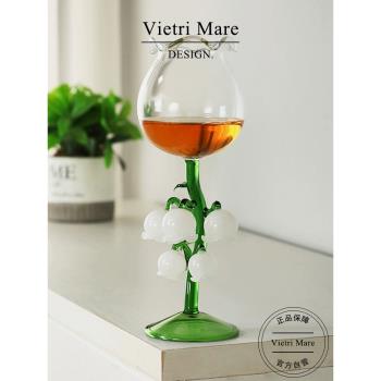 Vietri Mare玻璃杯鈴蘭花朵高腳紅酒杯手工酒杯高檔杯子丨特里同