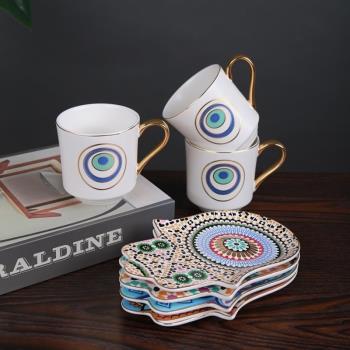 2件套惡魔之眼Evil Eye咖啡杯碟 土耳其家用手掌餐具陶瓷水杯茶具