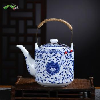 景德鎮陶瓷茶壺套裝青花瓷家用提樑泡茶壺大容量水杯大號功夫茶具