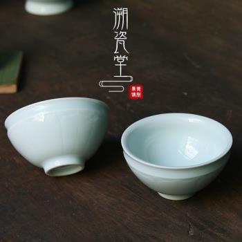 景德鎮市中式手工復古宋代湖田窯影青釉雕蓮瓣紋折腰杯主人茶酒杯
