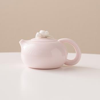 桃粉捏花西施壺陶瓷茶壺功夫茶具家用泡茶壺下午茶泡茶器手工單壺