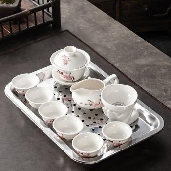 不銹鋼茶盤家用功夫茶具套裝大號鐵金屬茶托盤簡易簡約茶臺帶排水