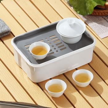 塑膠功夫茶具套裝工地茶盤便攜一壺三杯茶旅行茶盤車載茶盤收納盒