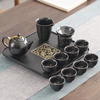 天目釉功夫茶具陶瓷整套茶具中式茶道茶壺泡茶器黑色蓋碗茶杯家用