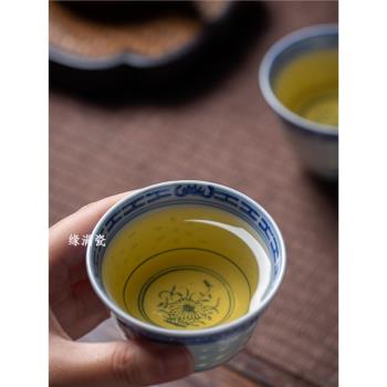 景德鎮瓷玉軒陶瓷茶具八十年代光明瓷廠青花玲瓏杯二缸盅大號單杯