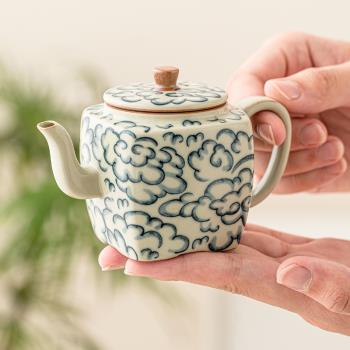 霜語祥雲紋米黃汝窯陶瓷茶壺泡茶壺家用汝瓷仿宋開片可養茶具單壺