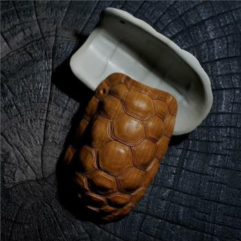 千石千藝原石原創手工雕刻龜甲茶則茶寵可養可玩可擺茶寵擺件國風