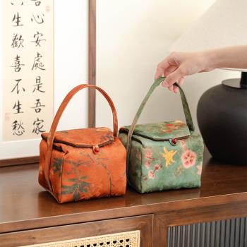 茶具外出攜帶包中式復古織錦茶事包旅行外出便攜茶具收納包手提包
