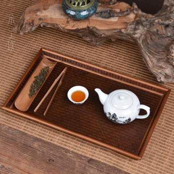 仿古竹製席面茶盤收納 竹編託盤幹泡臺晾杯架杯託 奉茶盤日式茶道