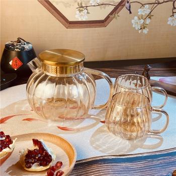 高硼矽材質【南瓜壺耐熱1壺2杯】南瓜煮茶壺高硼矽可明火可電陶爐