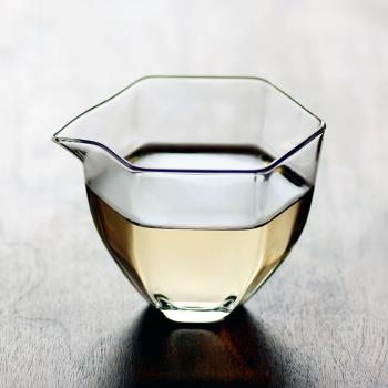 中式六角收底公道杯透明耐熱玻璃功夫茶具高檔公杯勻杯茶海分茶器
