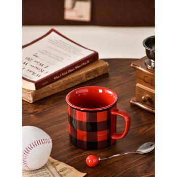 PiaJi 美式復古蘇格蘭紅黑格子馬克杯陶瓷杯家用喝水杯子咖啡杯