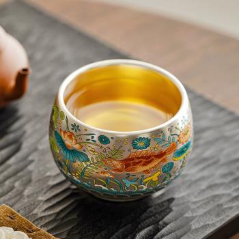 千代魚藻紋鎏銀主人杯茶杯陶瓷鍍銀茶杯琺瑯彩大容量茶碗單杯茶盞