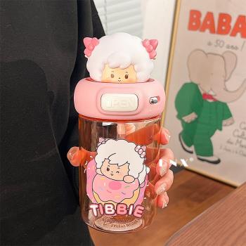 喜羊羊兒童水杯女生高顏值塑料杯創意卡通吸管杯可愛便攜學生水杯