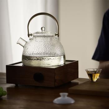 陶瓷故事玻璃燒水壺泡茶壺提樑壺大容量家用錘紋過濾玻璃煮茶水壺