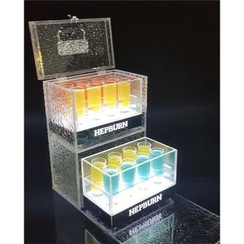 酒吧新款冰紋亞克力發光抽拉式雞尾酒箱創意子彈杯架夜場雞尾酒架