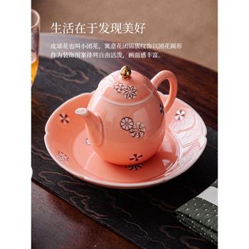 宮廷復古蜜桃粉紅地茶壺小號陶瓷