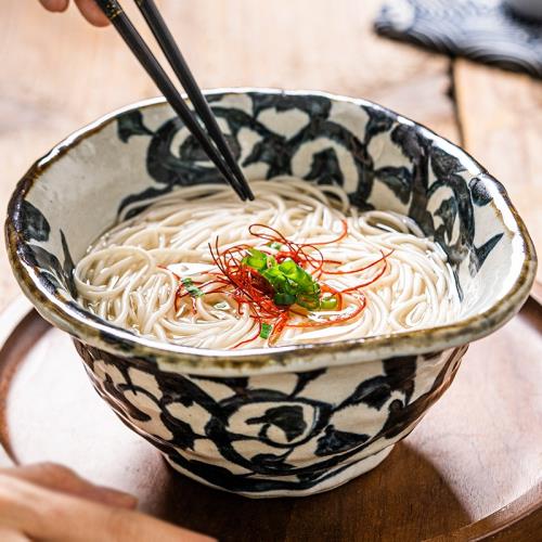 愛悅居日本進口章魚唐草陶瓷日式餐具大面碗湯碗拉面碗家用釉下彩