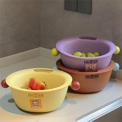 多巴胺瀝水籃雙層洗菜籃廚房可愛果蔬收納籃高顏值帶把手洗菜盆子